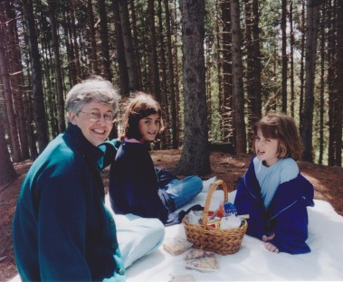 A hilltop picnic with Grandma! Looks a little chilly, but it's never too cool for a picnic.